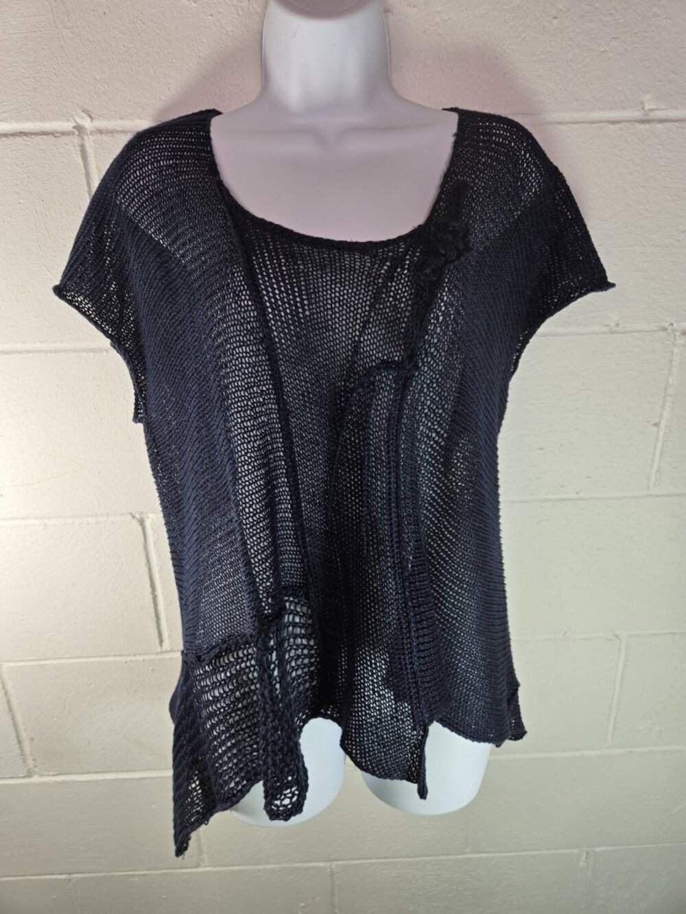 JWA Nature Navy Blue Linen Knit Asymetrical Lagenlook ATW Art to Wear Sweater - Picture 4 of 8